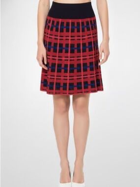 Lacoste Red and Navy Plaid Knit Skater Skirt